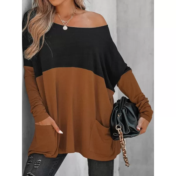 imageCUPSHE Women Casual Patchwork Oversized Tee Autumn Long Sleeve Scoop Neck Tops with PocketsMulticolor