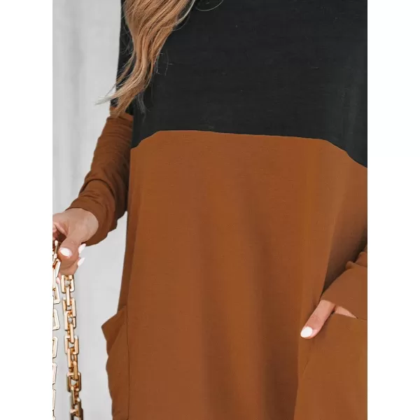 imageCUPSHE Women Casual Patchwork Oversized Tee Autumn Long Sleeve Scoop Neck Tops with PocketsMulticolor