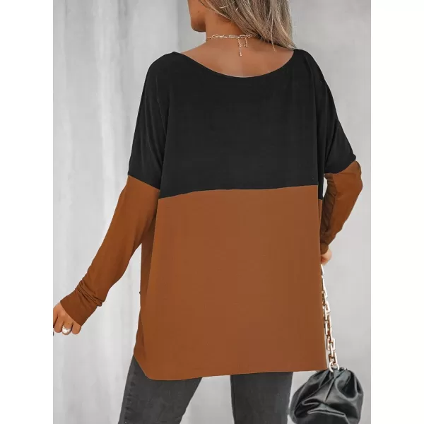 imageCUPSHE Women Casual Patchwork Oversized Tee Autumn Long Sleeve Scoop Neck Tops with PocketsMulticolor