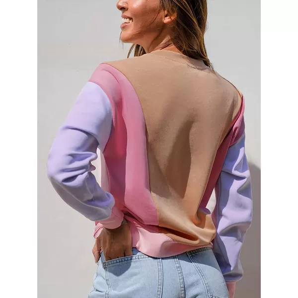 imageCUPSHE Women Casual Sweatshirt Round Neck Long Sleeve Loose Waisted Color BlockMulticolor