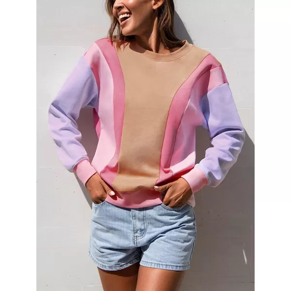 imageCUPSHE Women Casual Sweatshirt Round Neck Long Sleeve Loose Waisted Color BlockMulticolor