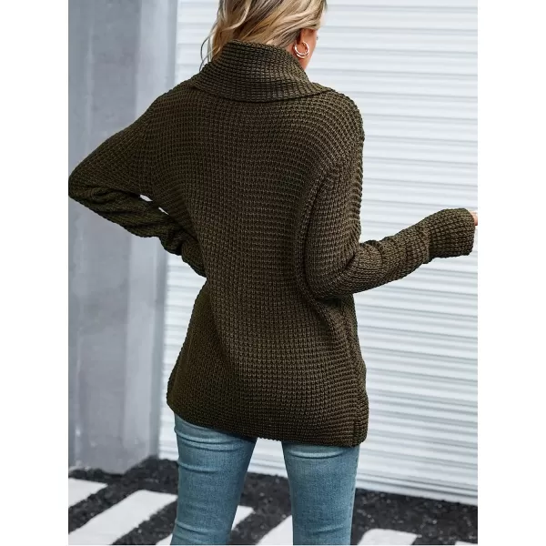 imageCUPSHE Women Casual Turtleneck Pullover Winter Long Sleeve Button Wrap Pullovers SweaterArmy Green
