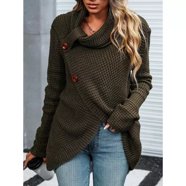 imageCUPSHE Women Casual Turtleneck Pullover Winter Long Sleeve Button Wrap Pullovers SweaterArmy Green