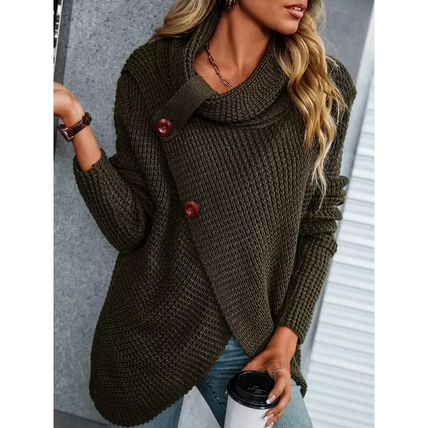 imageCUPSHE Women Casual Turtleneck Pullover Winter Long Sleeve Button Wrap Pullovers SweaterArmy Green