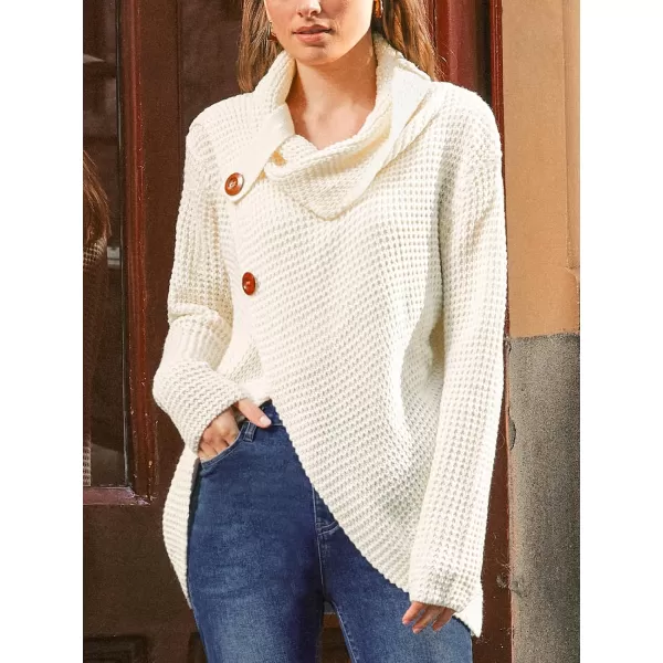 imageCUPSHE Women Casual Turtleneck Pullover Winter Long Sleeve Button Wrap PulloversApricot