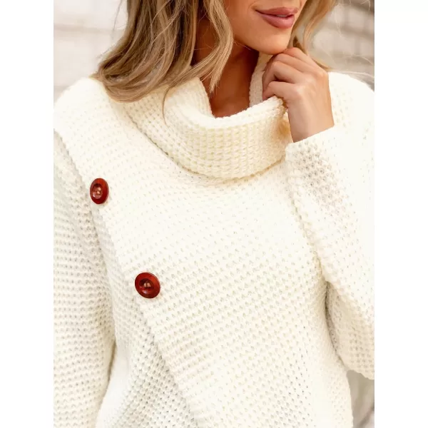 imageCUPSHE Women Casual Turtleneck Pullover Winter Long Sleeve Button Wrap PulloversApricot
