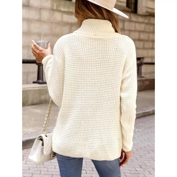 imageCUPSHE Women Casual Turtleneck Pullover Winter Long Sleeve Button Wrap PulloversApricot