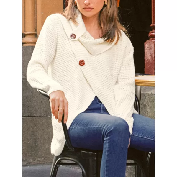 imageCUPSHE Women Casual Turtleneck Pullover Winter Long Sleeve Button Wrap PulloversApricot