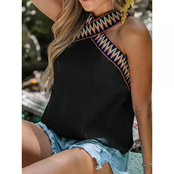 imageCUPSHE Women Chevron Stitching Top Sleeveless Tshirts Crisscross Halter Tank Tops CasualBlack
