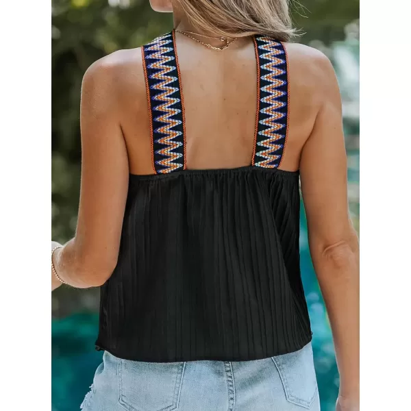 imageCUPSHE Women Chevron Stitching Top Sleeveless Tshirts Crisscross Halter Tank Tops CasualBlack
