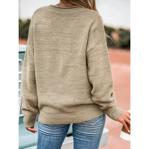 imageCUPSHE Women Chunky Knit Buttoned VNeck Sweater Ribbed Trim Drop Long Sleeve SweatersKhaki