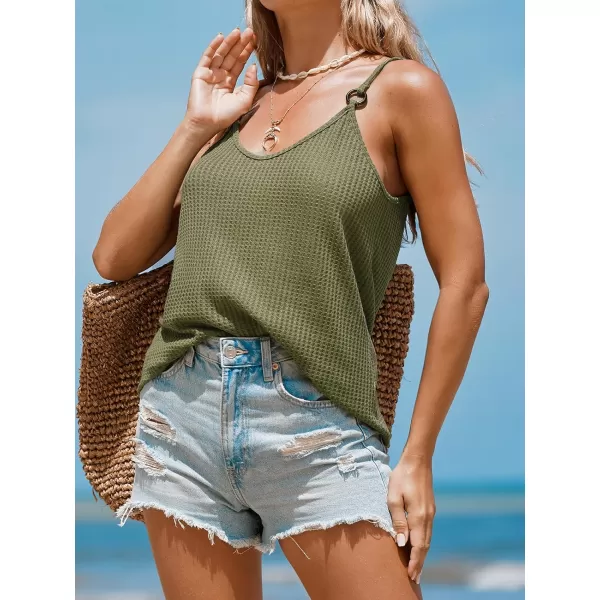 imageCUPSHE Women Cloud Textured ORing Cami Sleeveless Tshirts V Neck Tank Tops CasualGreen
