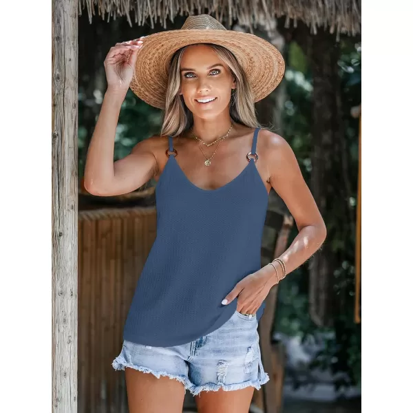 imageCUPSHE Women Cloud Textured ORing Cami Sleeveless Tshirts V Neck Tank Tops CasualLight Blue