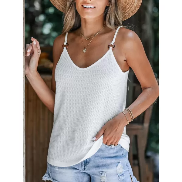 imageCUPSHE Women Cloud Textured ORing Cami Sleeveless Tshirts V Neck Tank Tops CasualWhite