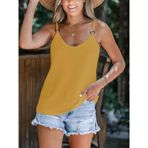 imageCUPSHE Women Cloud Textured ORing Cami Sleeveless Tshirts V Neck Tank Tops CasualYellow