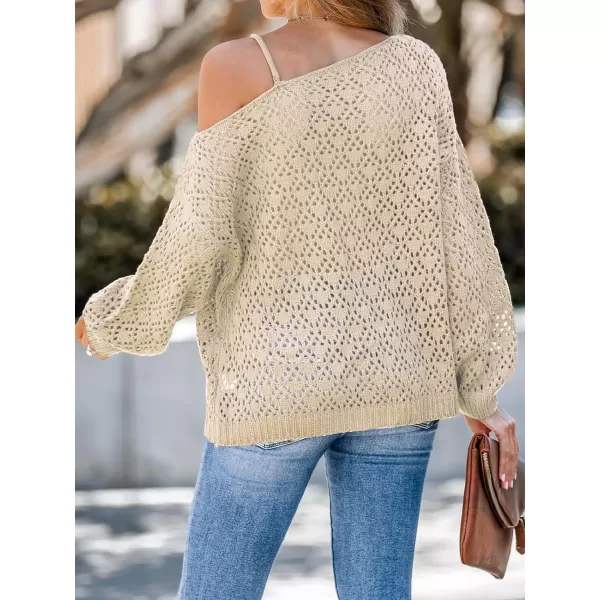imageCUPSHE Women Coffee Cutout Crochet OneShoulder Sweater Cami Long Sleeves Ribbed TrimBeige