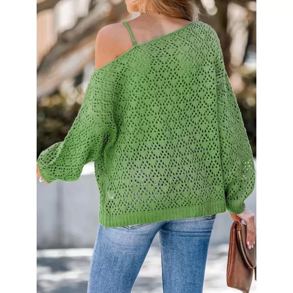 imageCUPSHE Women Coffee Cutout Crochet OneShoulder Sweater Cami Long Sleeves Ribbed TrimGreen