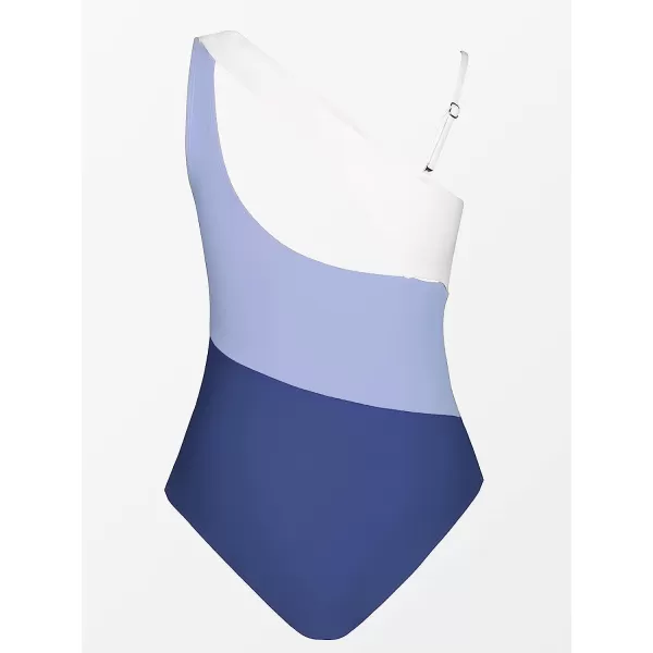 imageCUPSHE Women Color Contrast One Piece Swimsuit One Shoulder Cut Out Back Tummy Control Bathing SuitPurple