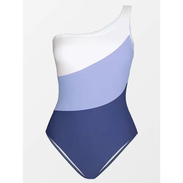 imageCUPSHE Women Color Contrast One Piece Swimsuit One Shoulder Cut Out Back Tummy Control Bathing SuitPurple