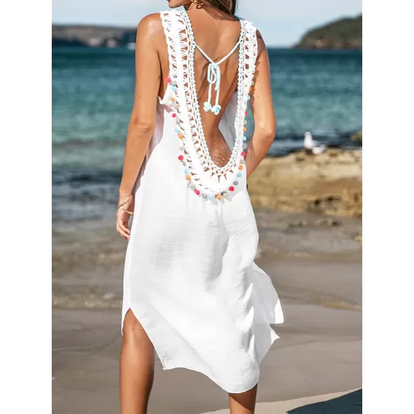 imageCUPSHE Women Colorblock Crochet Fringe CoverUp Dress Solid Dresses Casual Summer Cover UpsWhite
