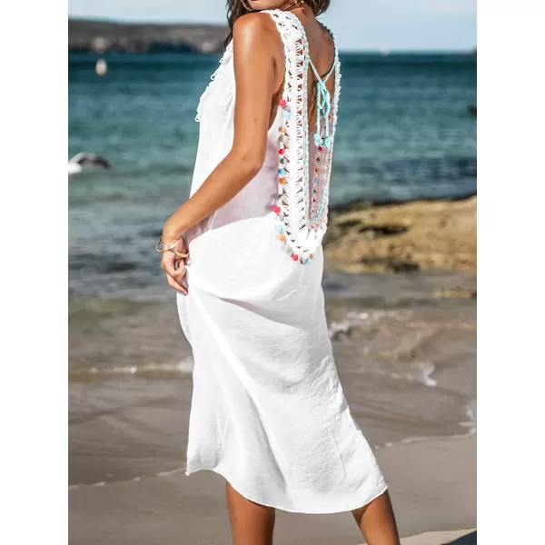 imageCUPSHE Women Colorblock Crochet Fringe CoverUp Dress Solid Dresses Casual Summer Cover UpsWhite