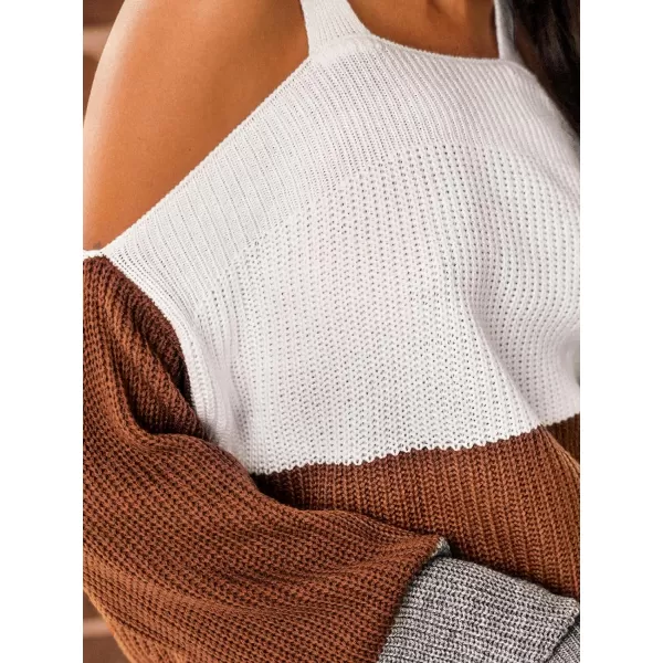 imageCUPSHE Women Colorblock OpenShoulder Sweater Long Sleeve Pullover Striped Sweaters TopsWhite Striped