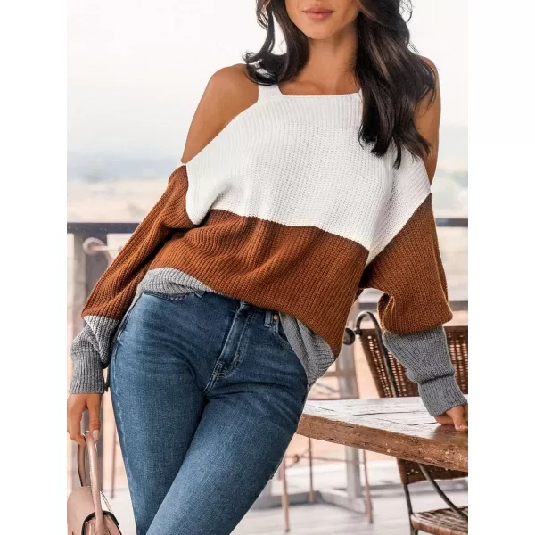 imageCUPSHE Women Colorblock OpenShoulder Sweater Long Sleeve Pullover Striped Sweaters TopsWhite Striped