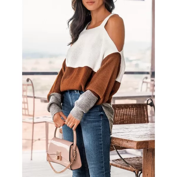 imageCUPSHE Women Colorblock OpenShoulder Sweater Long Sleeve Pullover Striped Sweaters TopsWhite Striped
