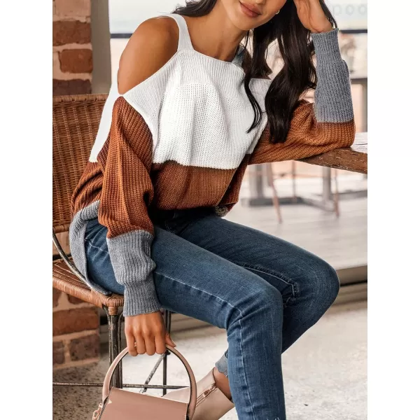 imageCUPSHE Women Colorblock OpenShoulder Sweater Long Sleeve Pullover Striped Sweaters TopsWhite Striped