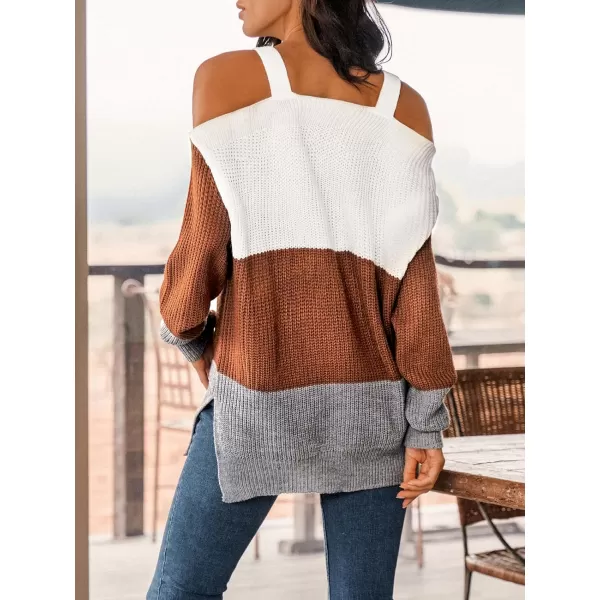 imageCUPSHE Women Colorblock OpenShoulder Sweater Long Sleeve Pullover Striped Sweaters TopsWhite Striped