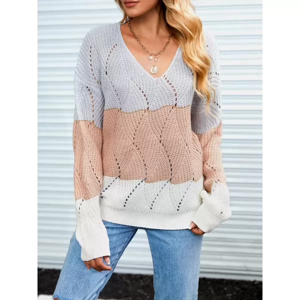 imageCUPSHE Women Colorblock VNeck Sweater Casual Striped Pullover Relaxed Fit Winter SweatersStripe