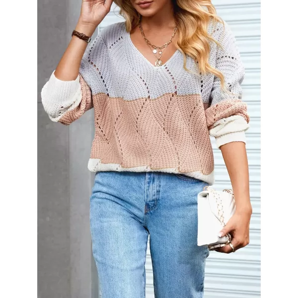 imageCUPSHE Women Colorblock VNeck Sweater Casual Striped Pullover Relaxed Fit Winter SweatersStripe
