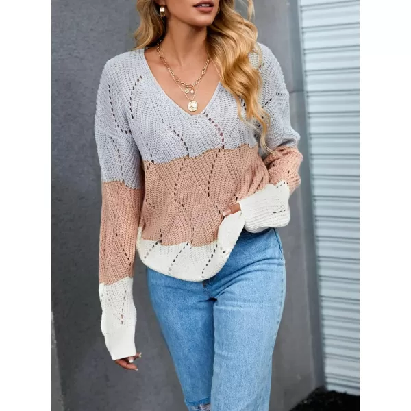 imageCUPSHE Women Colorblock VNeck Sweater Casual Striped Pullover Relaxed Fit Winter SweatersStripe