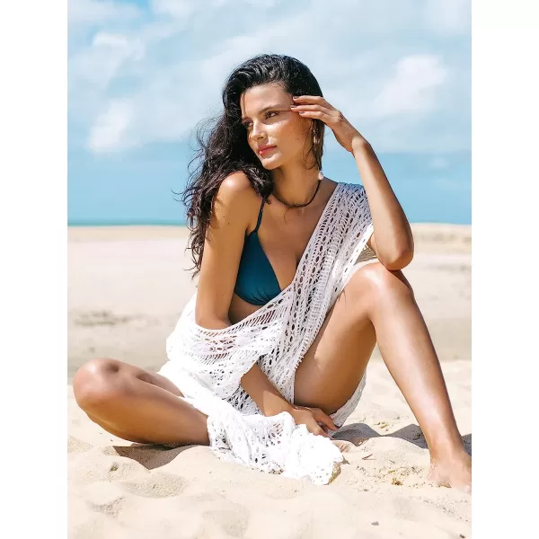 imageCUPSHE Women Cover Up Beach Bikini Swimsuit Crochet Pullover BeachwearWhite