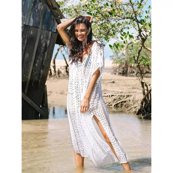 imageCUPSHE Women Cover Up Beach Bikini Swimsuit Crochet Pullover BeachwearWhite