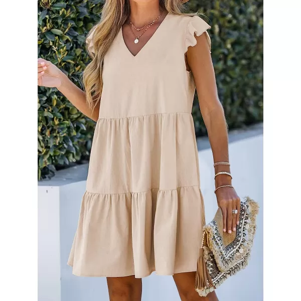 imageCUPSHE Women Crew Neck Cap Sleeve Ruffle Mini Babydoll Dress Back to School Cute DressesBeige