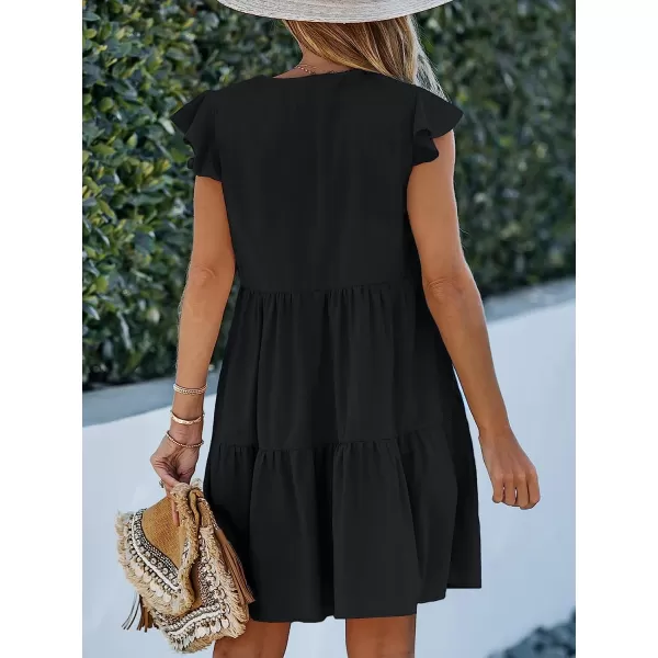 imageCUPSHE Women Crew Neck Cap Sleeve Ruffle Mini Babydoll Dress Back to School Cute DressesBlack