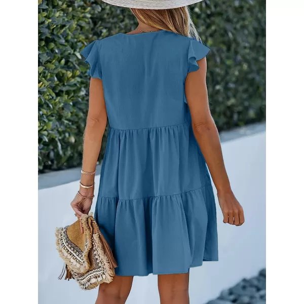 imageCUPSHE Women Crew Neck Cap Sleeve Ruffle Mini Babydoll Dress Back to School Cute DressesBlue