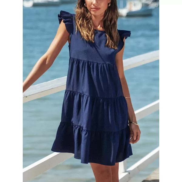 imageCUPSHE Women Crew Neck Cap Sleeve Ruffle Mini Babydoll Dress Back to School Cute DressesNavy