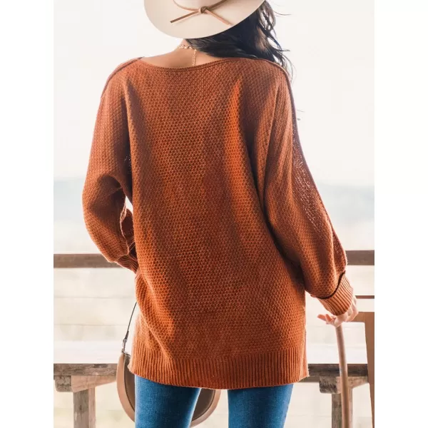 imageCUPSHE Women Crew Neck Sweater Tops Long Sleeves Pullover Loose Sweaters Neutral Split Hem Casual BrownBrown
