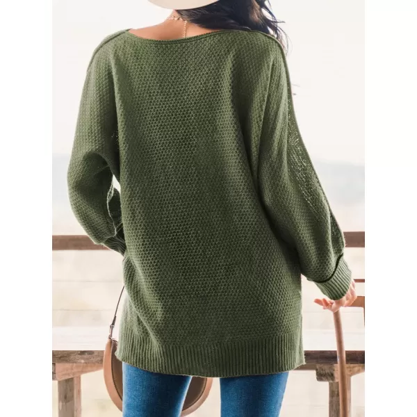 imageCUPSHE Women Crew Neck Sweater Tops Long Sleeves Pullover Loose Sweaters Neutral Split Hem Casual BrownGreen