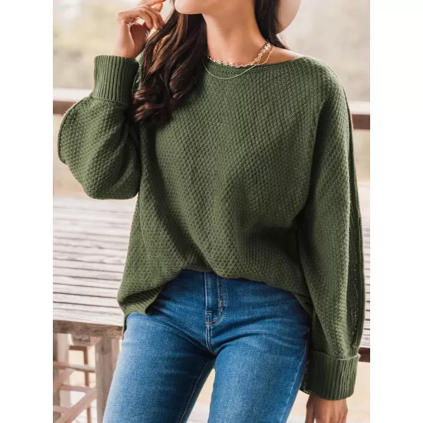 imageCUPSHE Women Crew Neck Sweater Tops Long Sleeves Pullover Loose Sweaters Neutral Split Hem Casual BrownGreen