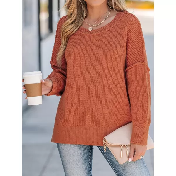 imageCUPSHE Women Crewneck Sweater Tops Long Sleeves Top Knit Pullover Casual Sweater CasualOrange
