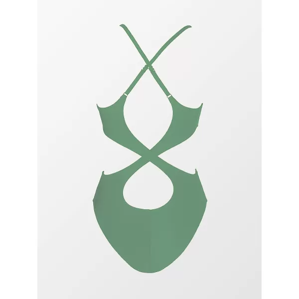 imageCUPSHE Women Crisscross Back Ruched One Piece Swimsuit Cut Out V Neck High Cut Thin Straps Bathing SuitGreen