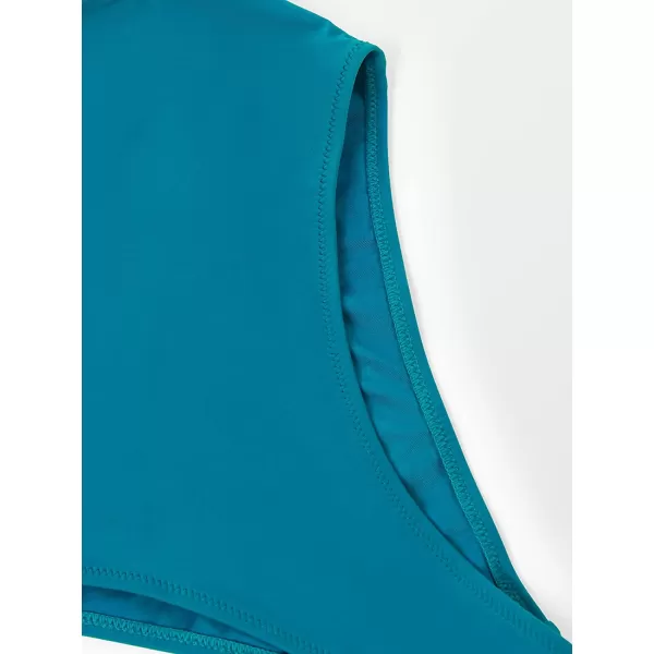 imageCUPSHE Women Crisscross Back Ruched One Piece Swimsuit Cut Out V Neck High Cut Thin Straps Bathing SuitTeal