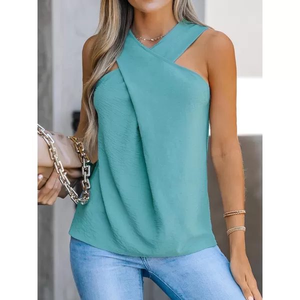 imageCUPSHE Women Crisscross Top Sleeveless Shirt Halter Tee CasualAqua