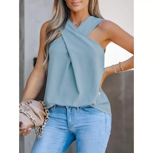 imageCUPSHE Women Crisscross Top Sleeveless Shirt Halter Tee CasualBlue