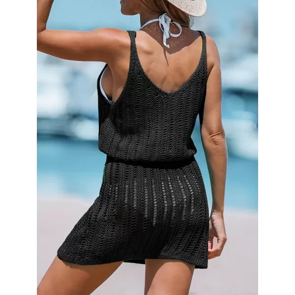 imageCUPSHE Women Crochet Mini CoverUp Dress Casual Summer Shoulder Straps Beach Sleeveless Short Cover UpBlack