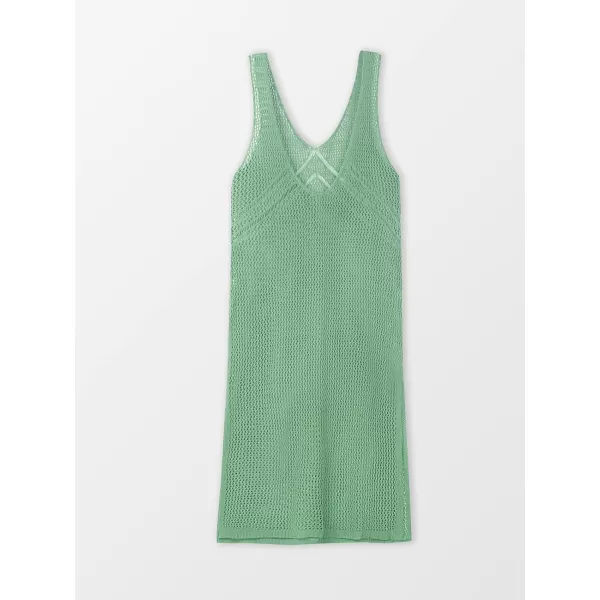 imageCUPSHE Women Crochet Swimsuit Cover Up Sleeveless Hollow Out Long Swim Coverup 2024 Split Mesh Beach DressLight Green