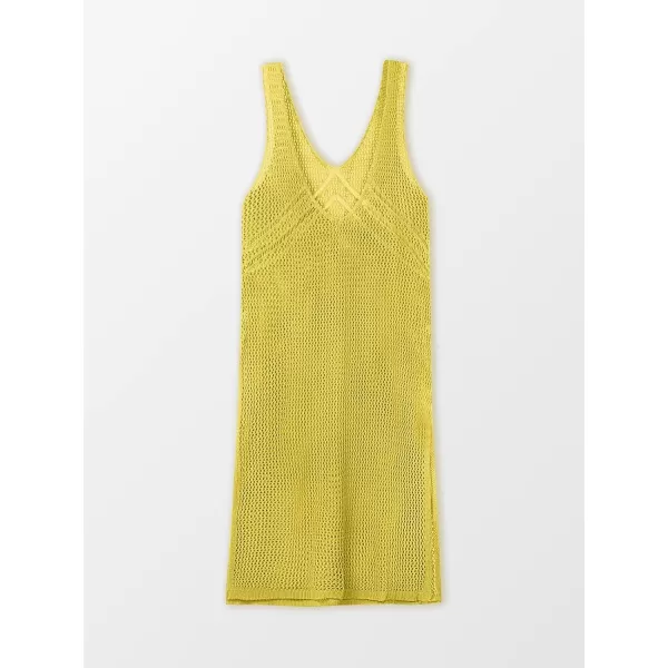 imageCUPSHE Women Crochet Swimsuit Cover Up Sleeveless Hollow Out Long Swim Coverup 2024 Split Mesh Beach DressYellow